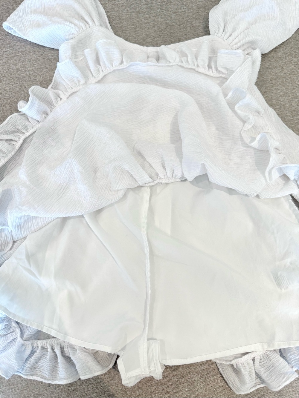 White Ruffle-Hem Mini Dress with Button Front - Picture 4 of 10